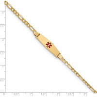 14K Yellow Gold Medical Alert Bracelet with Red Enamel Medical Symbol on Figaro Link Chain - 8" Length by Oro Pregiato