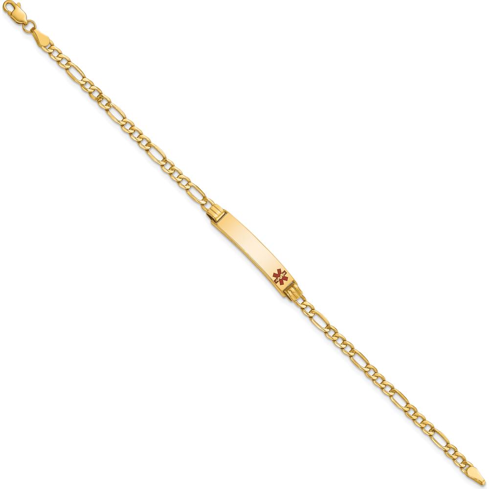 14K Yellow Gold Medical Alert Bracelet with Red Enamel Off-Center Charm on Figaro Link Chain - 7" Length by Oro Pregiato