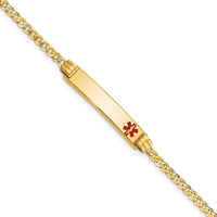 14K Yellow Gold Medical Alert Bracelet with Red Enamel Solid Plate Charm - 7" Length by Oro Pregiato