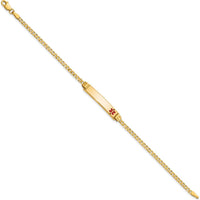 14K Yellow Gold Medical Alert Bracelet with Red Enamel Solid Plate Charm - 7" Length by Oro Pregiato