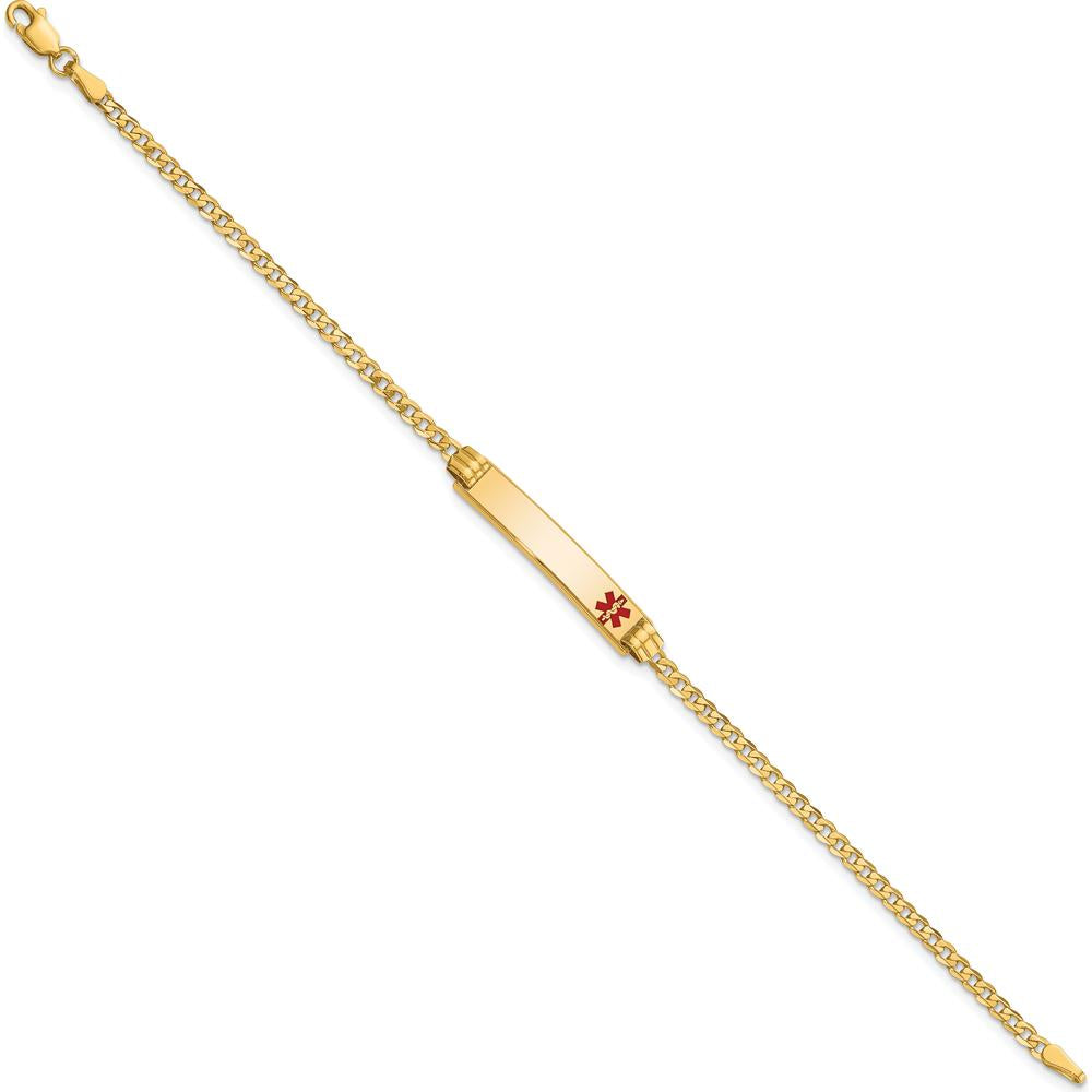 14K Yellow Gold Medical Alert Bracelet with Red Enamel Solid Plate Charm - 7" Length by Oro Pregiato