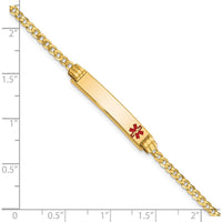 14K Yellow Gold Medical Alert Bracelet with Red Enamel Solid Plate Charm - 7" Length by Oro Pregiato