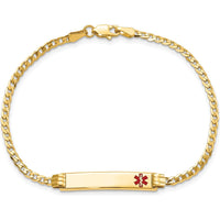 14K Yellow Gold Medical Alert Bracelet with Red Enamel Solid Plate Charm - 7" Length by Oro Pregiato
