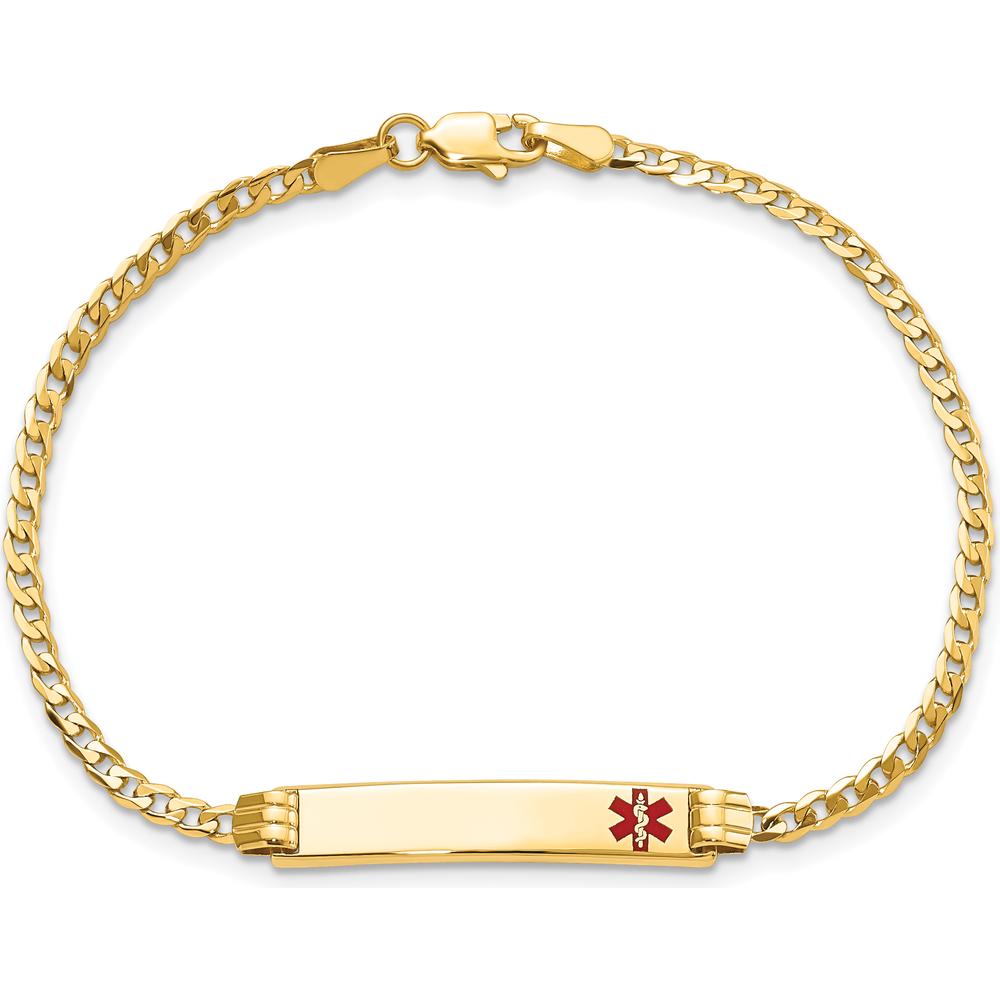 14K Yellow Gold Medical Alert Bracelet with Red Enamel Solid Plate Charm - 7" Length by Oro Pregiato