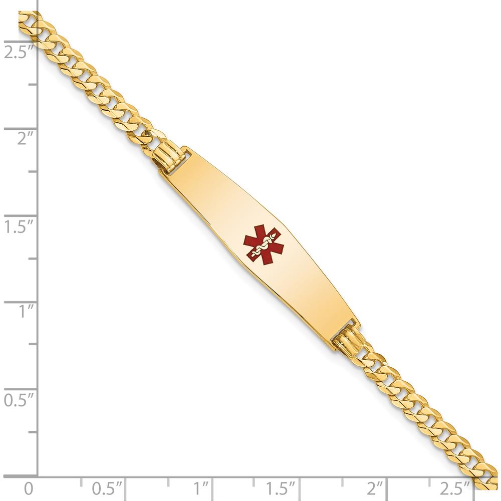 14K Yellow Gold Medical Alert Bracelet with Red Enamel Symbol - 7" Curb Link Design by Oro Pregiato