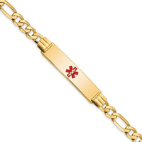 14K Yellow Gold Medical Alert Bracelet with Red Enamel Symbol - 7" Figaro Link Design by Oro Pregiato