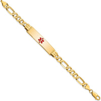 14K Yellow Gold Medical Alert Bracelet with Red Enamel Symbol - 7" Figaro Link Design by Oro Pregiato