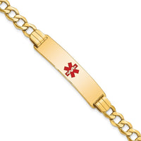 14K Yellow Gold Medical Alert Bracelet with Red Enamel Symbol - 7" Length by Oro Pregiato