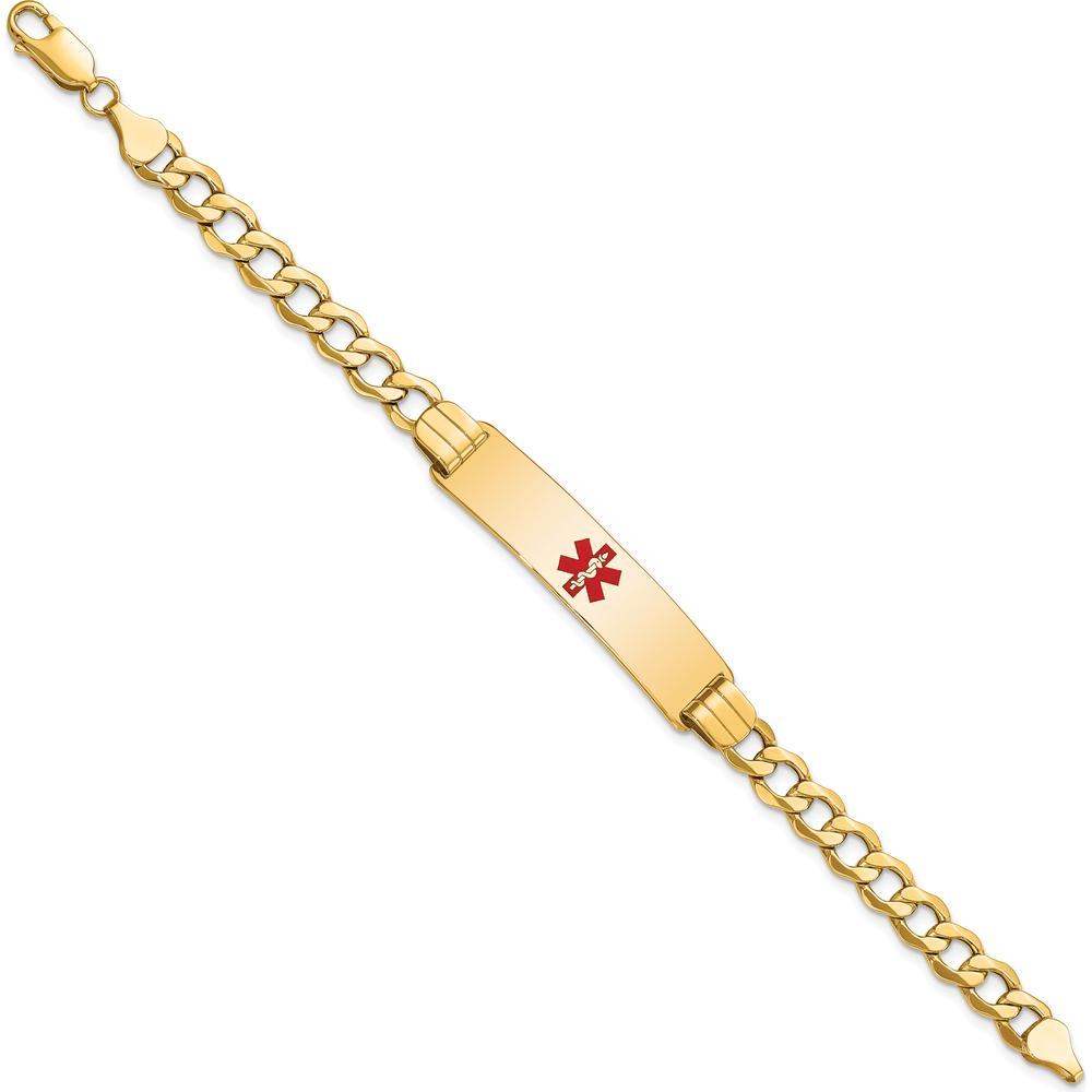 14K Yellow Gold Medical Alert Bracelet with Red Enamel Symbol - 7" Length by Oro Pregiato