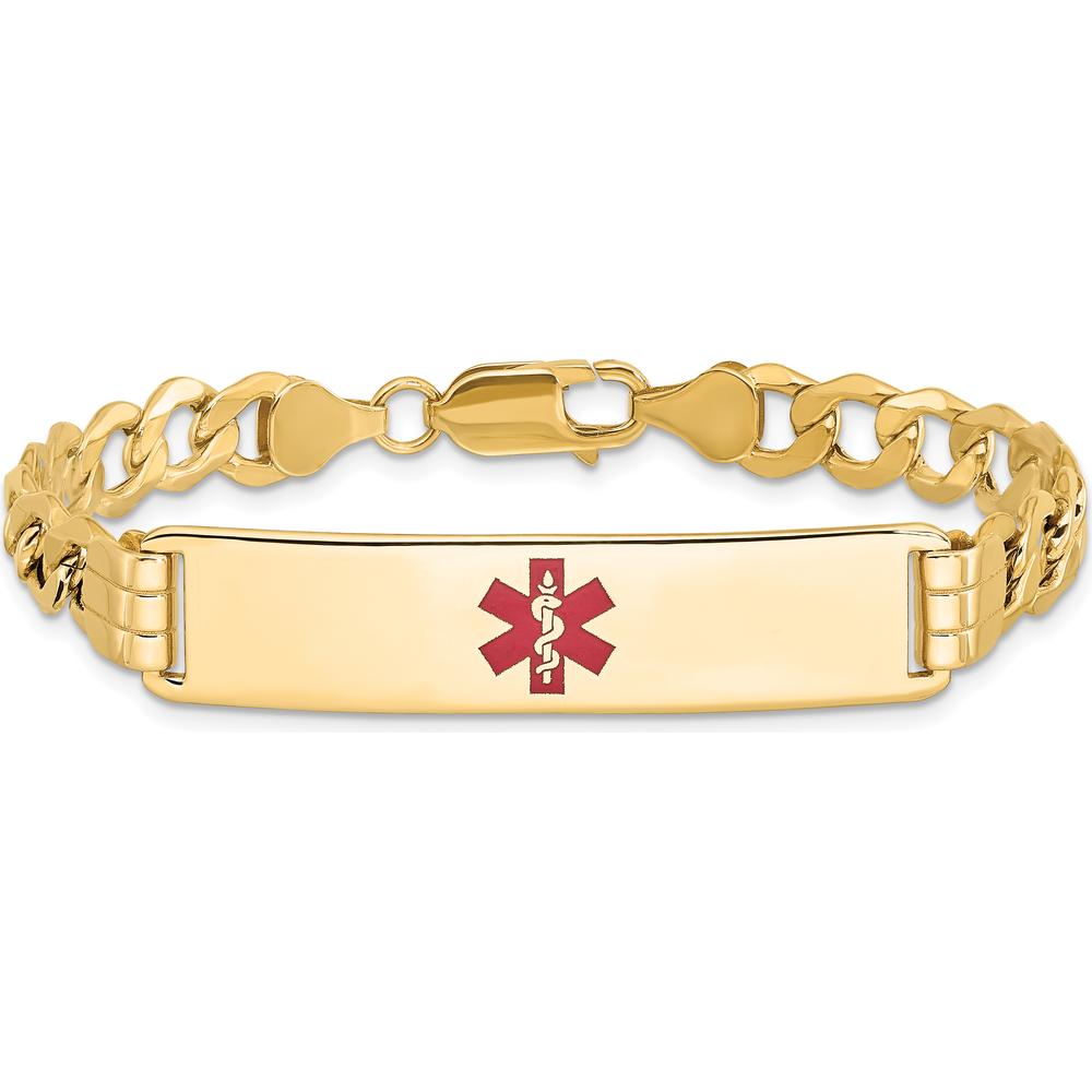 14K Yellow Gold Medical Alert Bracelet with Red Enamel Symbol - 7" Length by Oro Pregiato