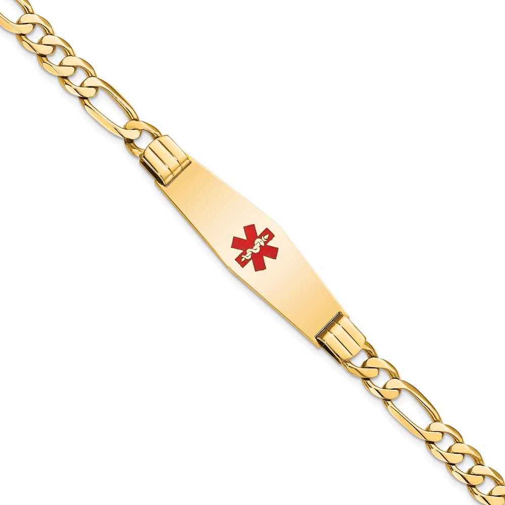 14K Yellow Gold Medical Alert Bracelet with Red Enamel Symbol - 8" Figaro Link Chain by Oro Pregiato