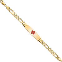 14K Yellow Gold Medical Alert Bracelet with Red Enamel Symbol - 8" Figaro Link Chain by Oro Pregiato