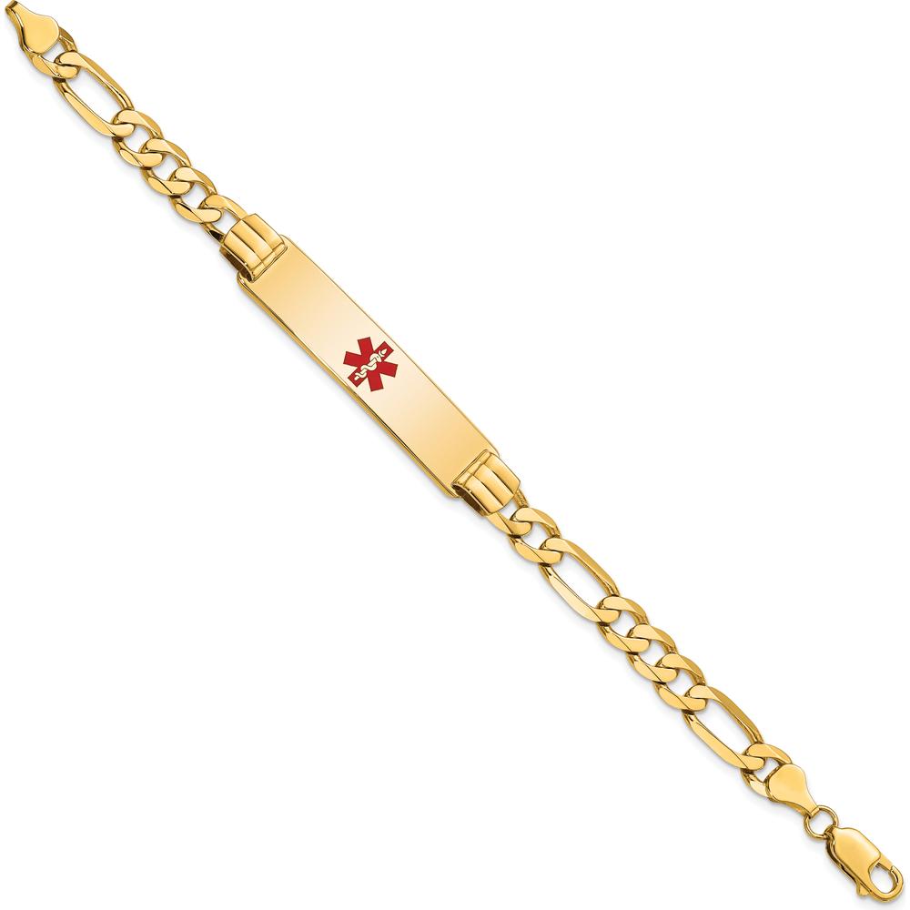 14K Yellow Gold Medical Alert Bracelet with Red Enamel Symbol - 8" Figaro Link by Oro Pregiato