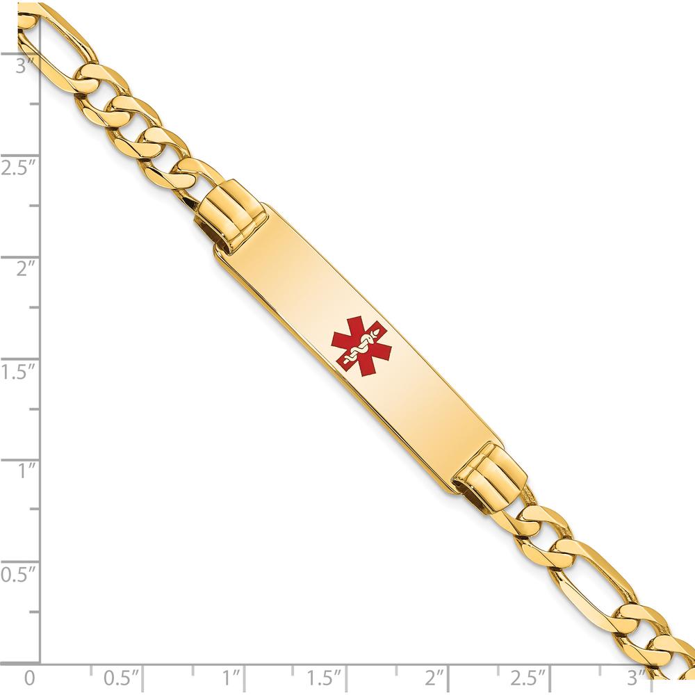 14K Yellow Gold Medical Alert Bracelet with Red Enamel Symbol - 8" Figaro Link by Oro Pregiato