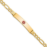 14K Yellow Gold Medical Alert Bracelet with Red Enamel Symbol - 8" Length by Oro Pregiato