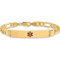 14K Yellow Gold Medical Alert Bracelet with Red Enamel Symbol - 8" Length by Oro Pregiato