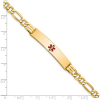 14K Yellow Gold Medical Alert Bracelet with Red Enamel Symbol - 8" Length by Oro Pregiato