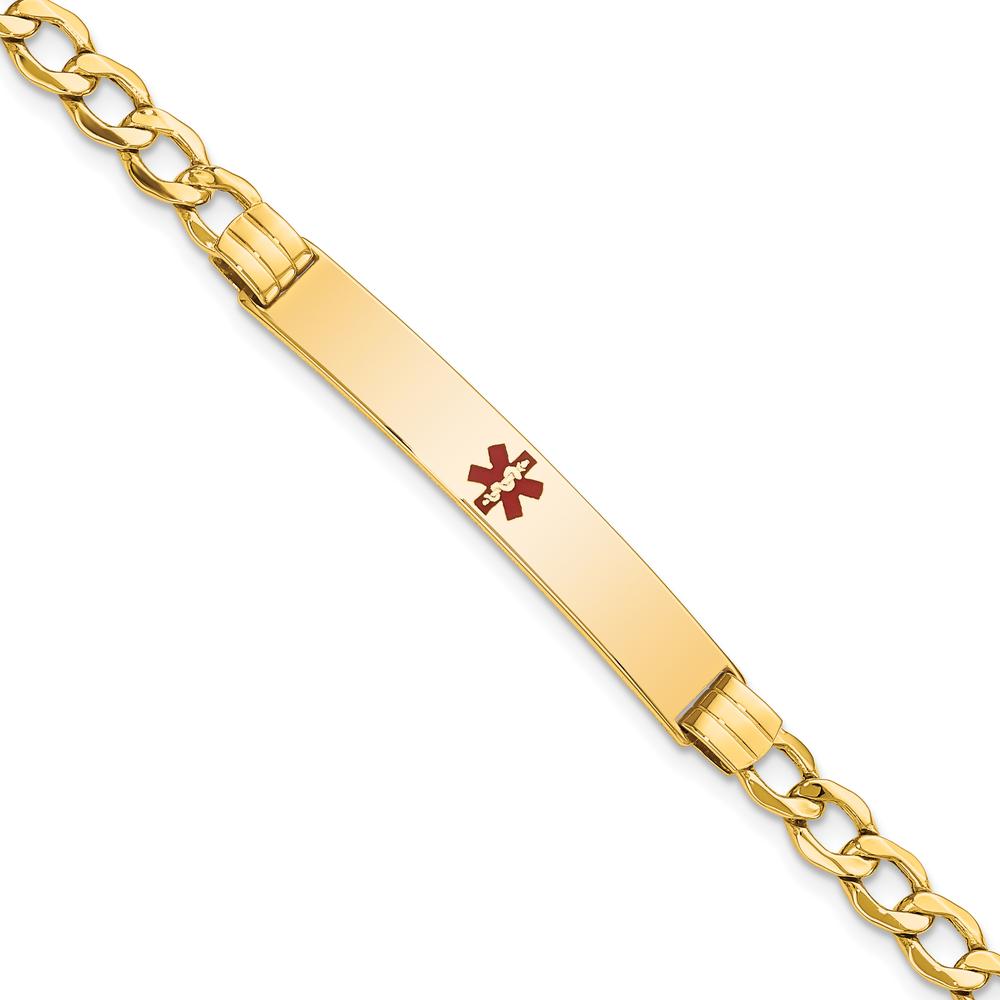 14K Yellow Gold Medical Alert Bracelet with Red Enamel Symbol and Cuban Link Chain - 8" by Oro Pregiato