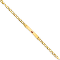 14K Yellow Gold Medical Alert Bracelet with Red Enamel Symbol and Cuban Link Chain - 8" by Oro Pregiato