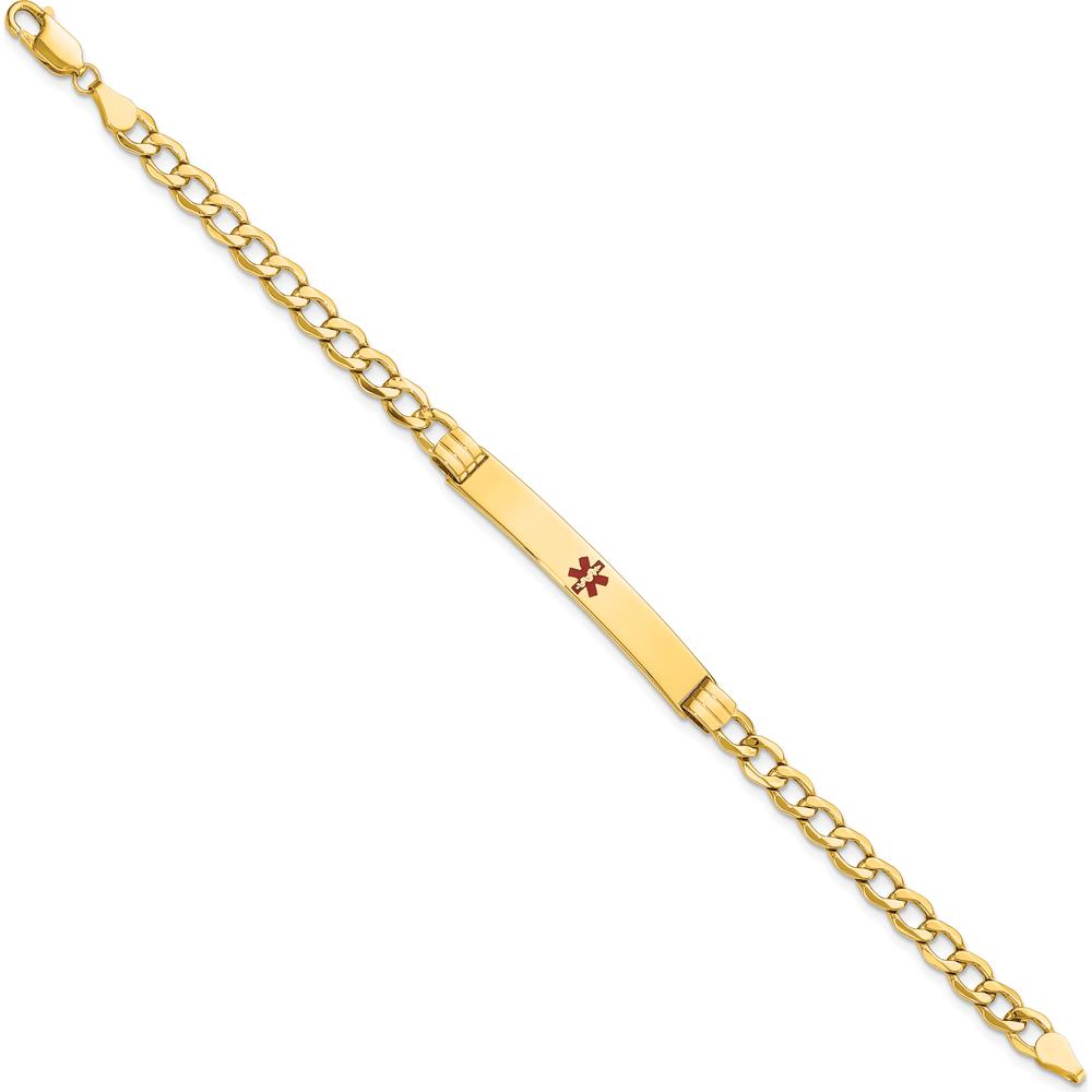 14K Yellow Gold Medical Alert Bracelet with Red Enamel Symbol and Cuban Link Chain - 8" by Oro Pregiato