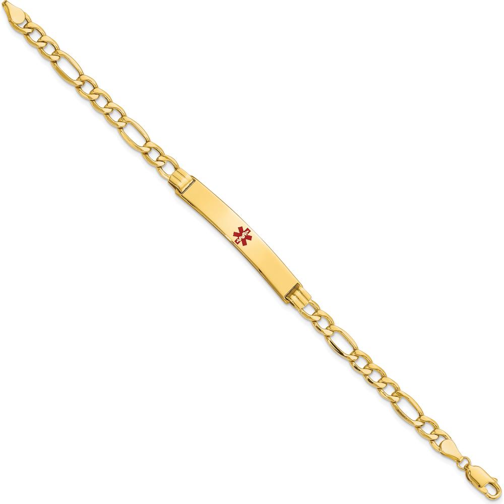 14K Yellow Gold Medical Alert Bracelet with Red Enamel Symbol and Figaro Link Chain - 7" Length by Oro Pregiato