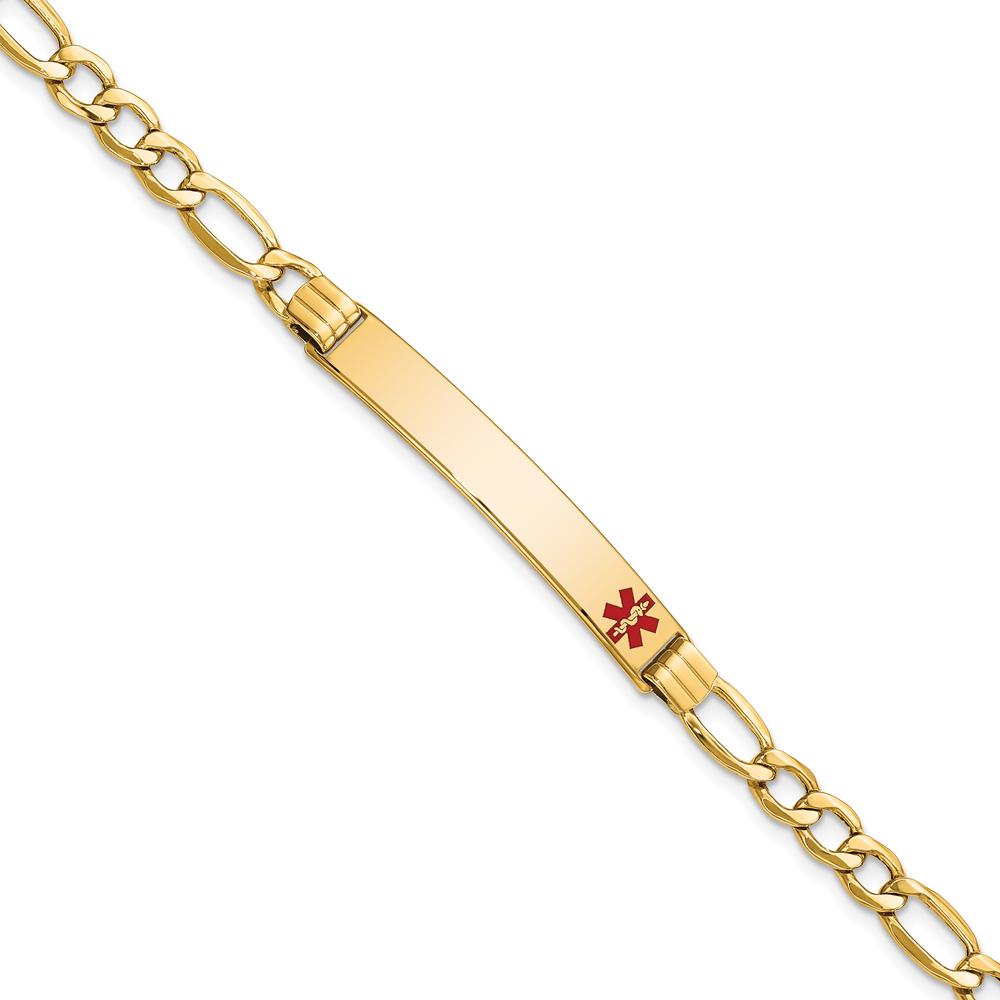 14K Yellow Gold Medical Alert Bracelet with Red Enamel Symbol and Figaro Link Chain - 7" Length by Oro Pregiato