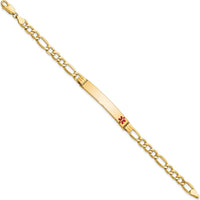 14K Yellow Gold Medical Alert Bracelet with Red Enamel Symbol and Figaro Link Chain - 7" Length by Oro Pregiato