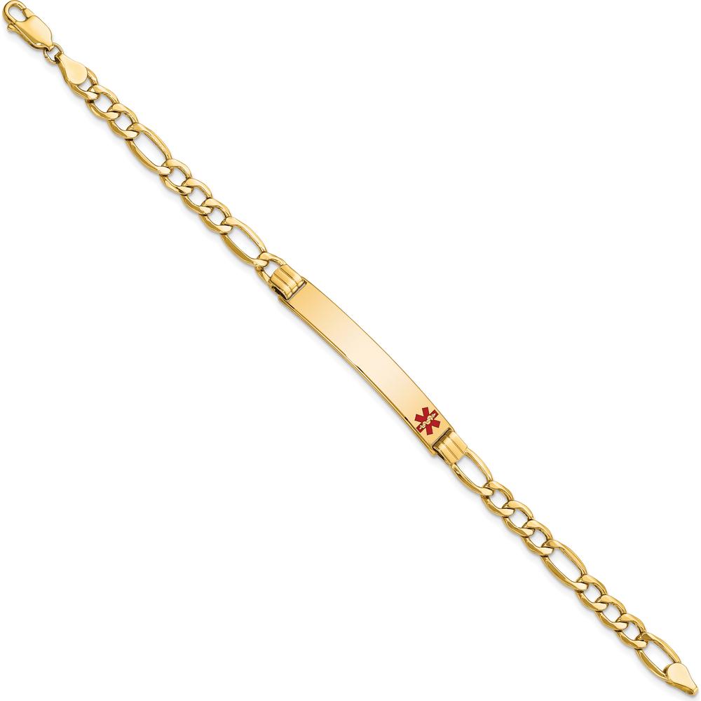 14K Yellow Gold Medical Alert Bracelet with Red Enamel Symbol and Figaro Link Chain - 7" Length by Oro Pregiato