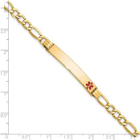 14K Yellow Gold Medical Alert Bracelet with Red Enamel Symbol and Figaro Link Chain - 7" Length by Oro Pregiato
