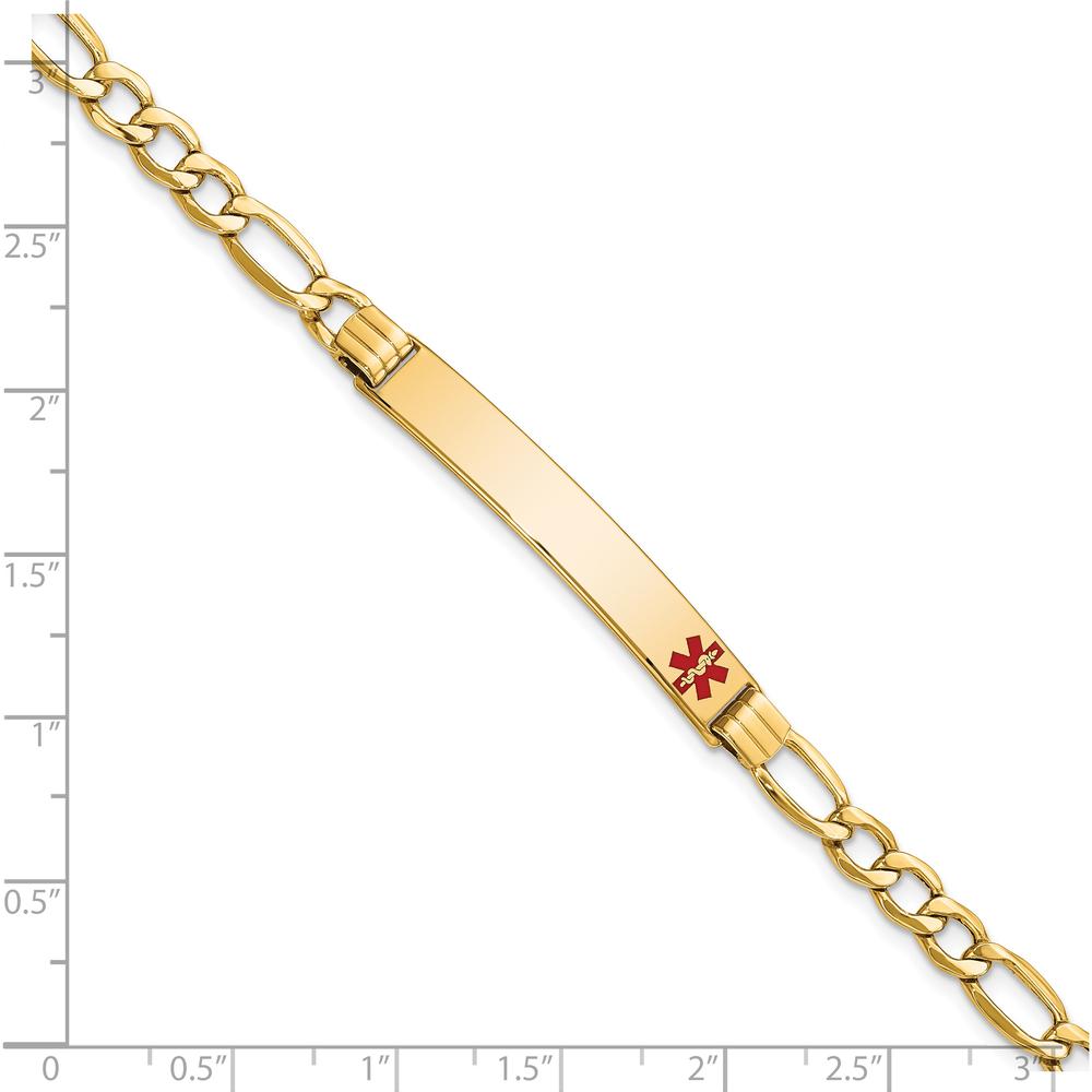 14K Yellow Gold Medical Alert Bracelet with Red Enamel Symbol and Figaro Link Chain - 7" Length by Oro Pregiato
