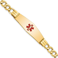 14K Yellow Gold Medical Alert Bracelet with Red Enamel Symbol and Soft Diamond Shape - 8" Curb Link Design by Oro Pregiato