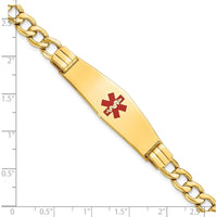 14K Yellow Gold Medical Alert Bracelet with Red Enamel Symbol and Soft Diamond Shape - 8" Curb Link Design by Oro Pregiato