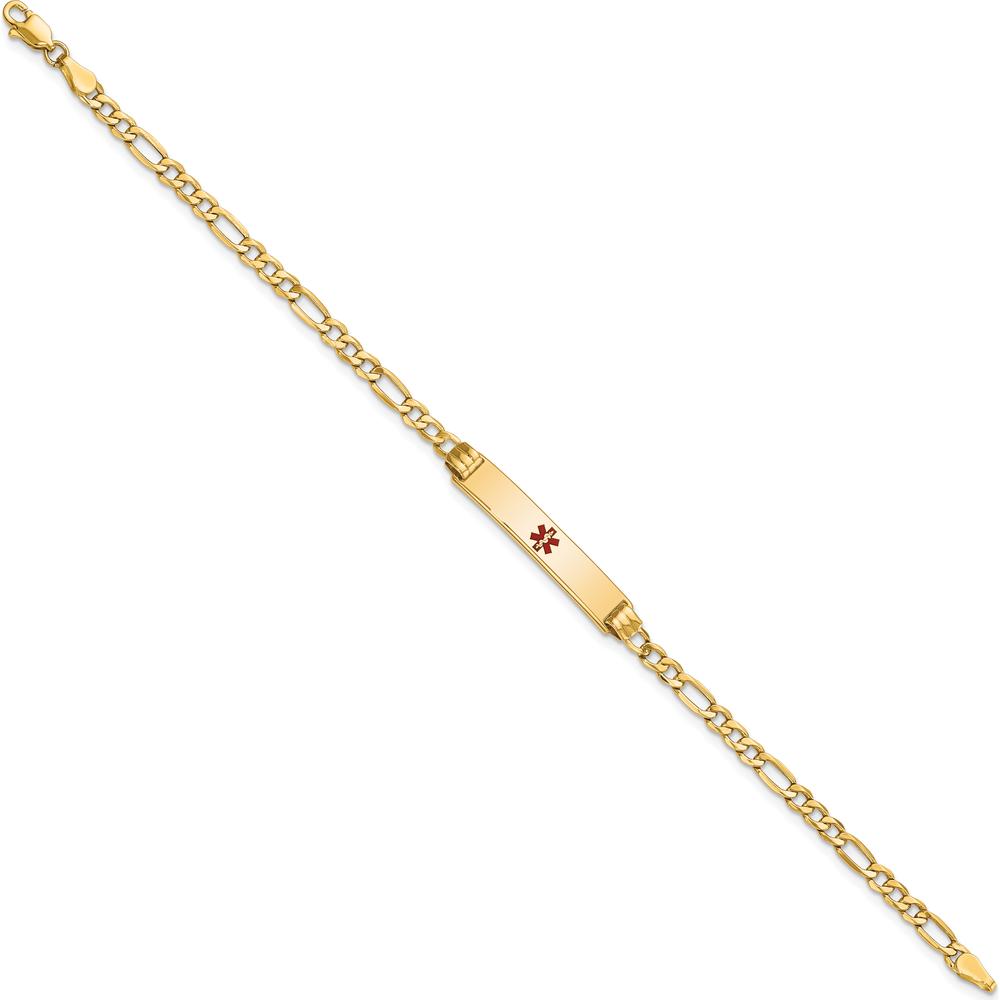 14K Yellow Gold Medical Alert Bracelet with Red Enamel Symbol on 8" Figaro Chain by Oro Pregiato