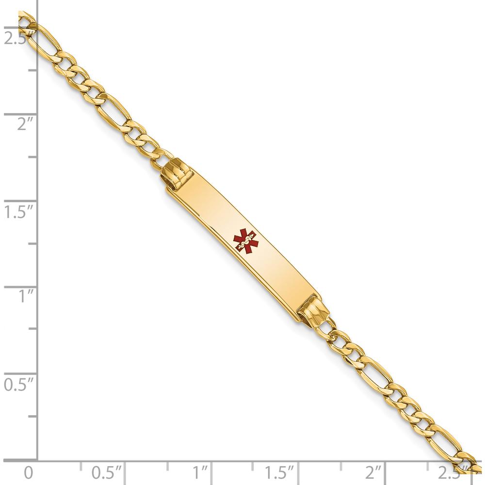 14K Yellow Gold Medical Alert Bracelet with Red Enamel Symbol on 8" Figaro Chain by Oro Pregiato