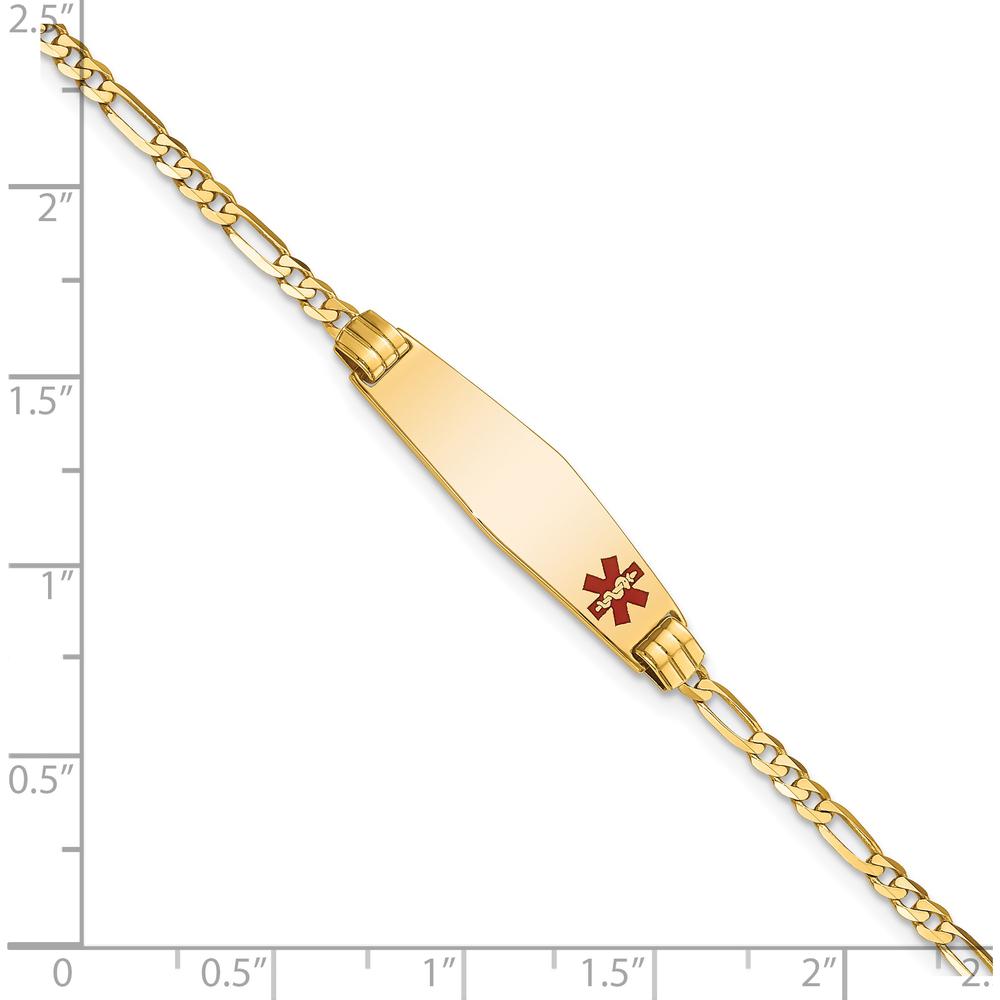 14K Yellow Gold Medical Alert Bracelet with Soft Diamond-Shaped Red Enamel Charm - 8" Length by Oro Pregiato