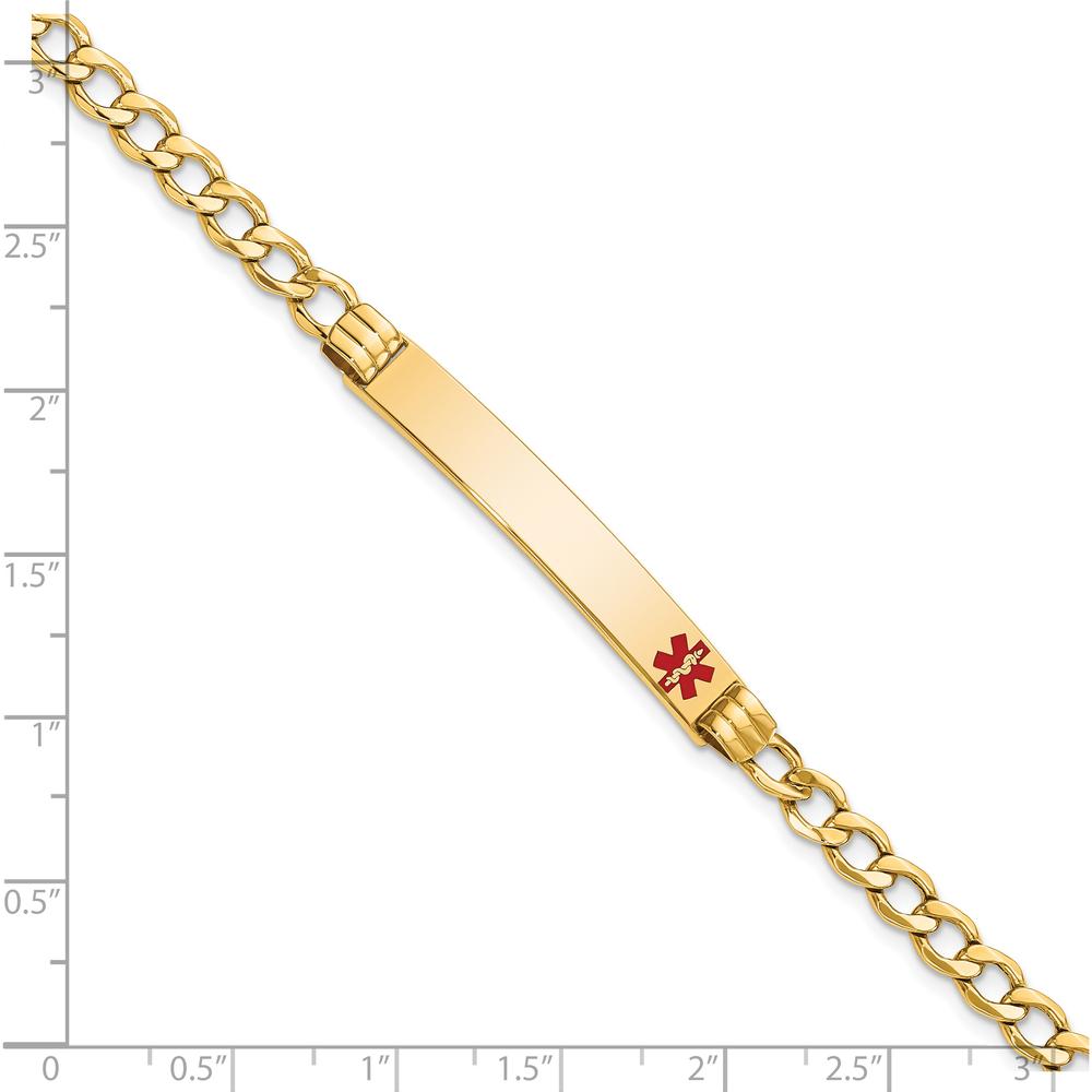 14K Yellow Gold Medical Alert Cuban Link Bracelet with Red Enamel - 8" Length by Oro Pregiato