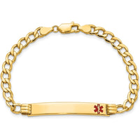 14K Yellow Gold Medical Alert Cuban Link Bracelet with Red Enamel - 8" Length by Oro Pregiato