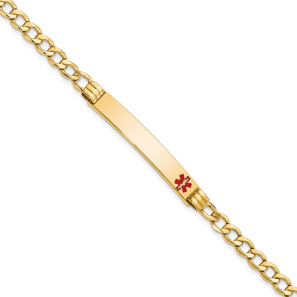 14K Yellow Gold Medical Alert Cuban Link Bracelet with Red Enamel Charm - 7" Length by Oro Pregiato