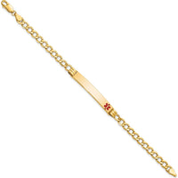 14K Yellow Gold Medical Alert Cuban Link Bracelet with Red Enamel Charm - 7" Length by Oro Pregiato