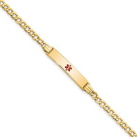 14K Yellow Gold Medical Alert Cuban Link Bracelet with Red Enamel Charm - 8" Length by Oro Pregiato