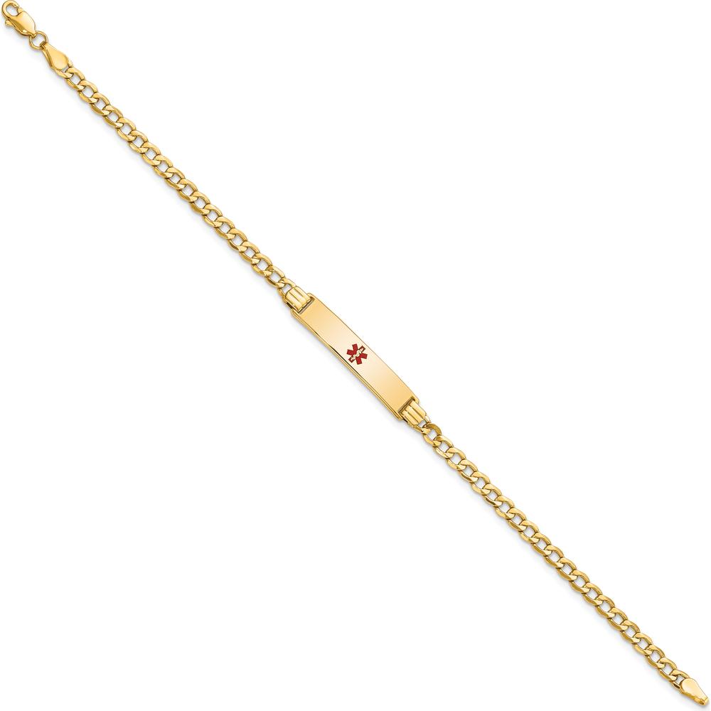 14K Yellow Gold Medical Alert Cuban Link Bracelet with Red Enamel Charm - 8" Length by Oro Pregiato