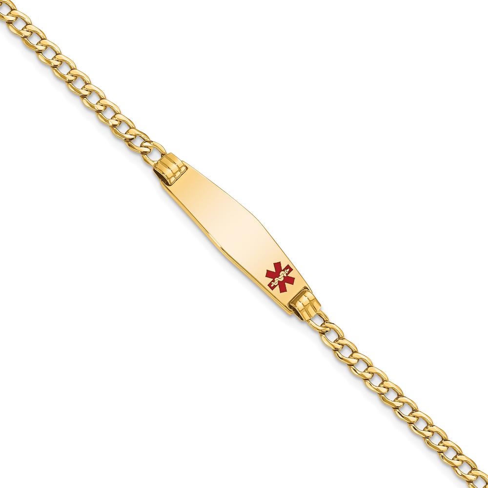 14K Yellow Gold Medical Alert Cuban Link Bracelet with Red Enamel Cross - 8" by Oro Pregiato