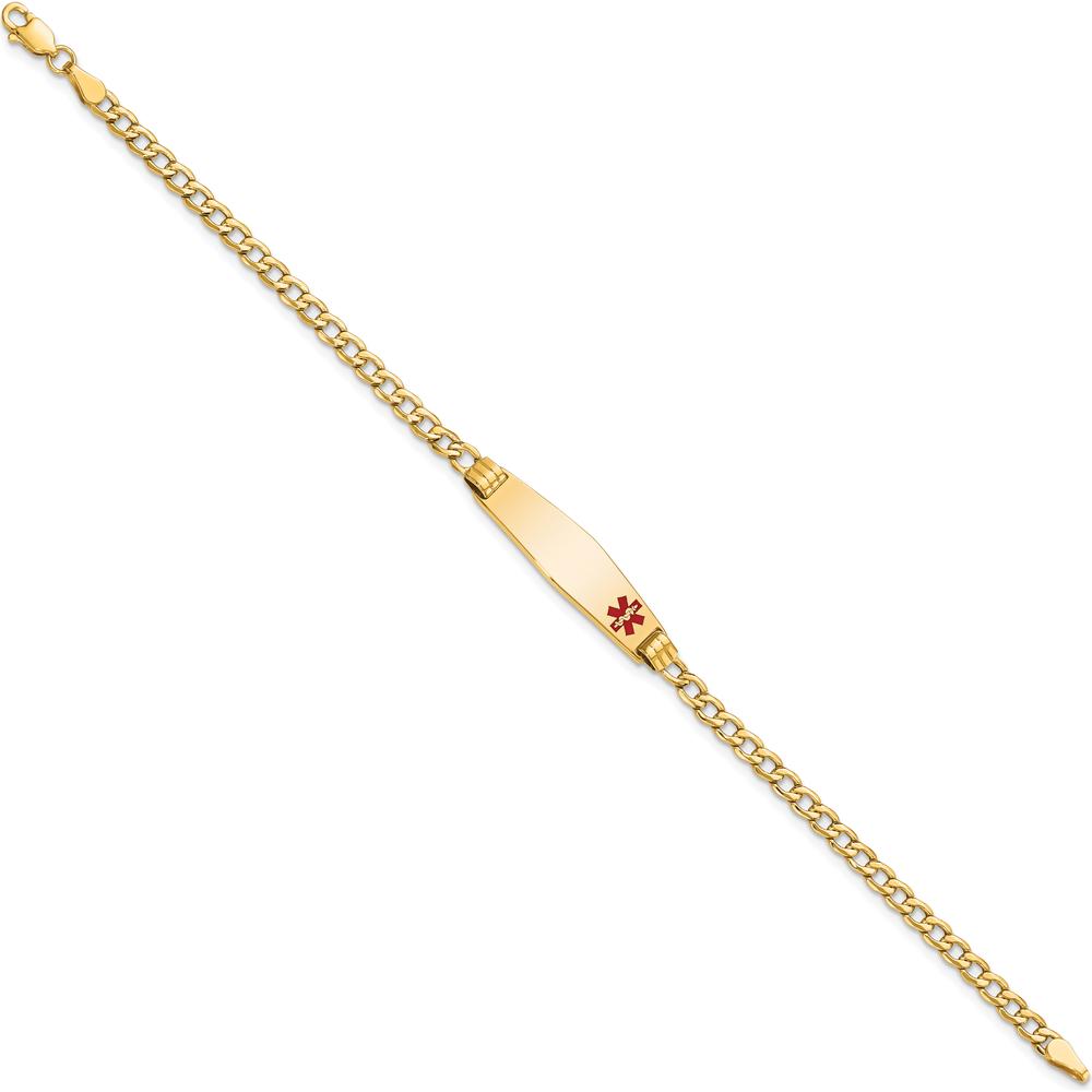 14K Yellow Gold Medical Alert Cuban Link Bracelet with Red Enamel Cross - 8" by Oro Pregiato