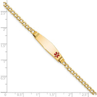 14K Yellow Gold Medical Alert Cuban Link Bracelet with Red Enamel Cross - 8" by Oro Pregiato