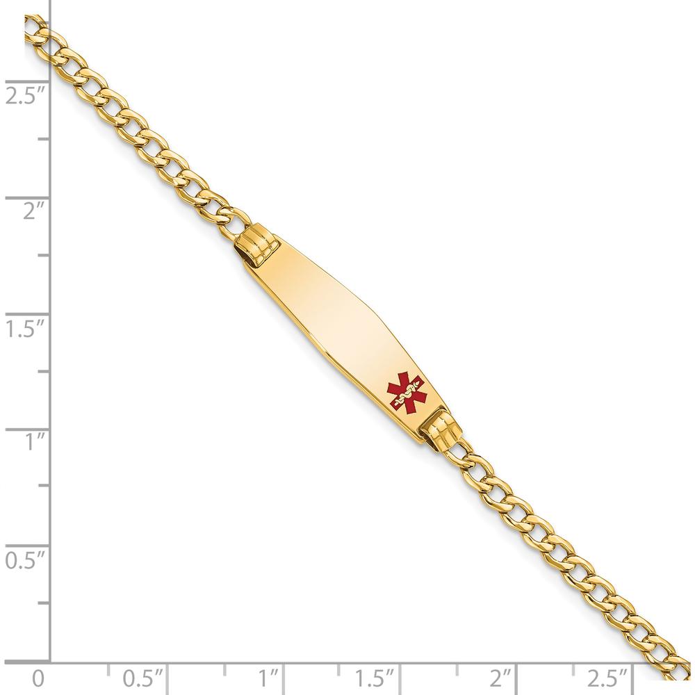 14K Yellow Gold Medical Alert Cuban Link Bracelet with Red Enamel Cross - 8" by Oro Pregiato