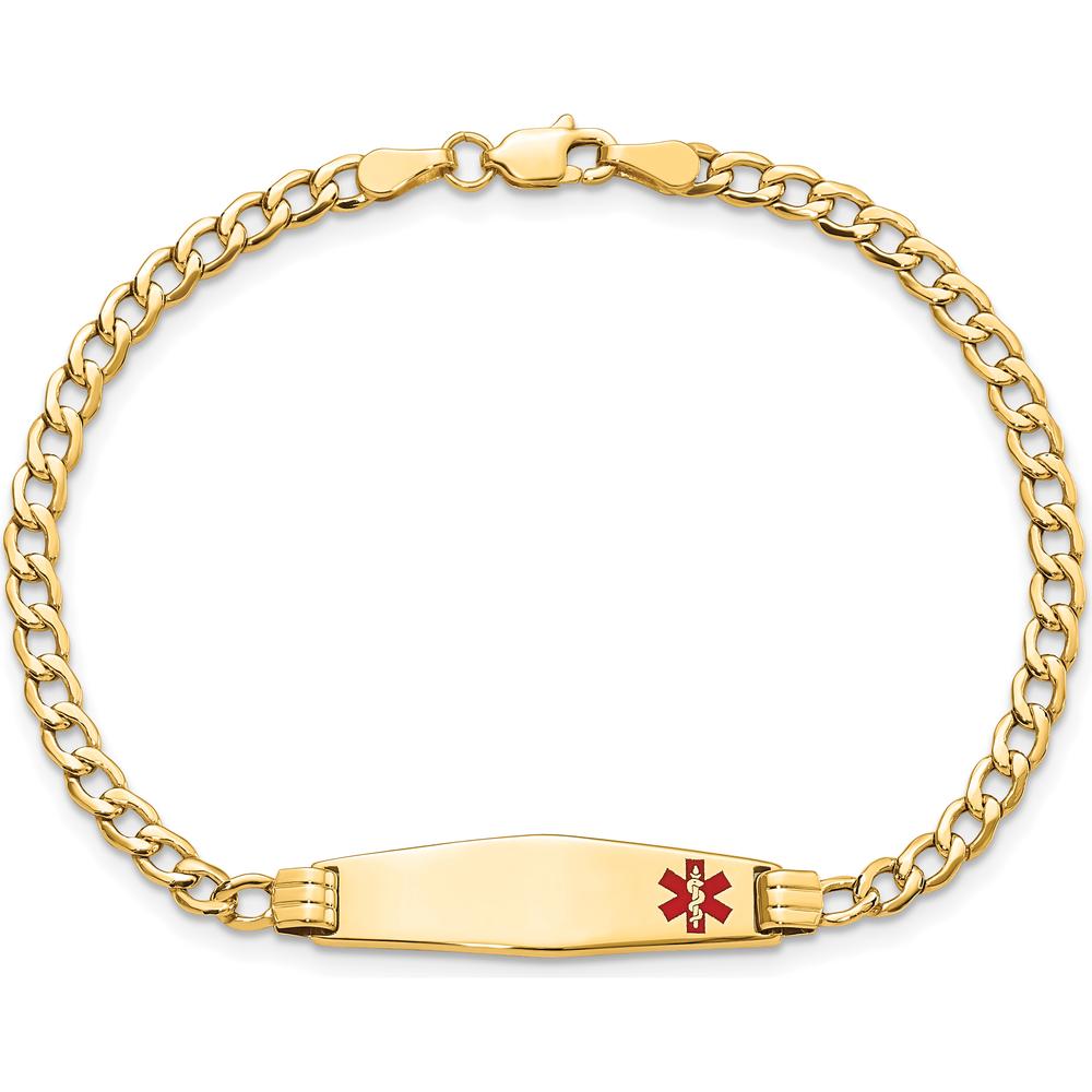 14K Yellow Gold Medical Alert Cuban Link Bracelet with Red Enamel Cross - 8" by Oro Pregiato