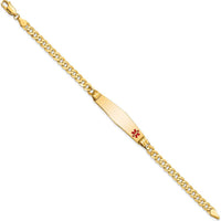 14K Yellow Gold Medical Alert Curb Link Bracelet with Off-Center Red Enamel Charm - 8" Length by Oro Pregiato