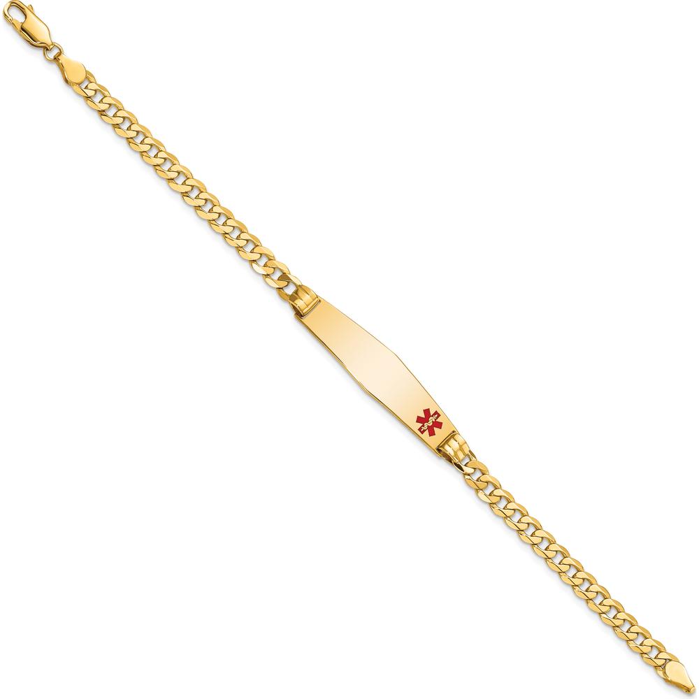 14K Yellow Gold Medical Alert Curb Link Bracelet with Off-Center Red Enamel Charm - 8" Length by Oro Pregiato