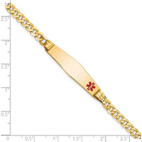 14K Yellow Gold Medical Alert Curb Link Bracelet with Off-Center Red Enamel Charm - 8" Length by Oro Pregiato