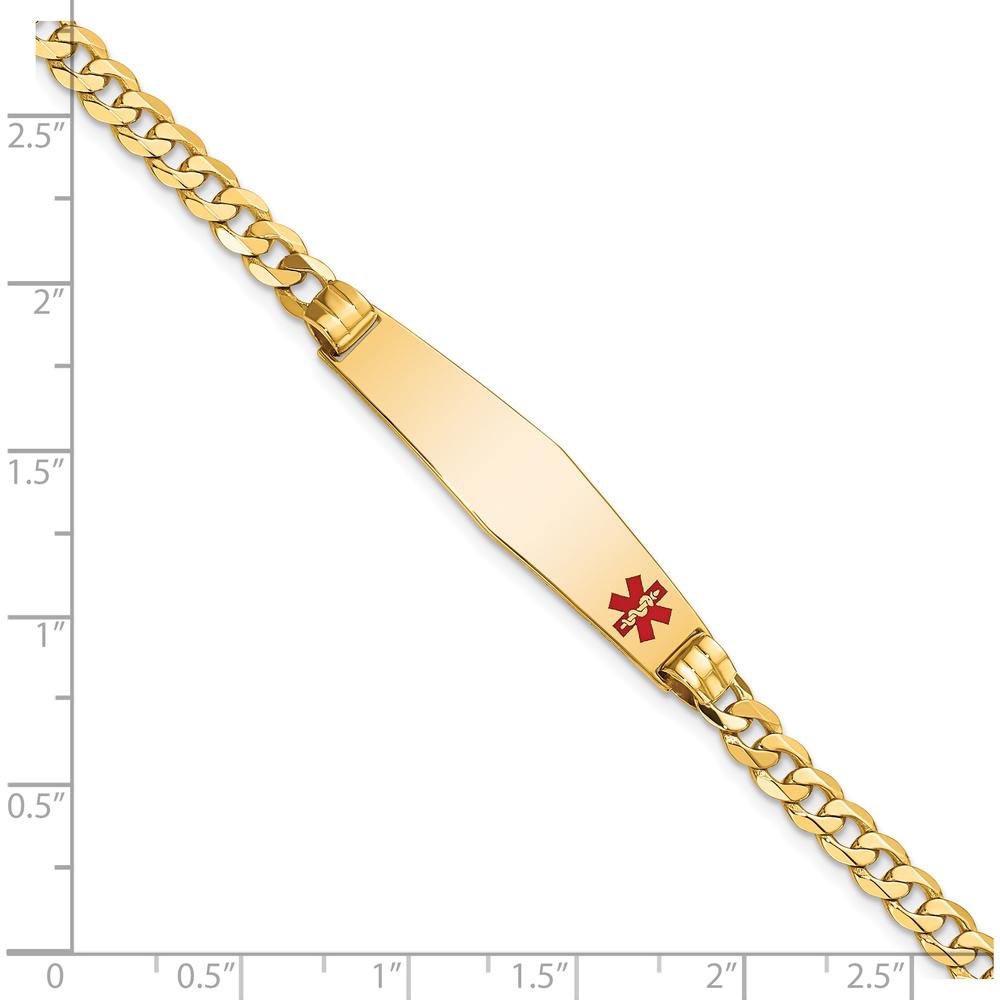 14K Yellow Gold Medical Alert Curb Link Bracelet with Off-Center Red Enamel Charm - 8" Length by Oro Pregiato